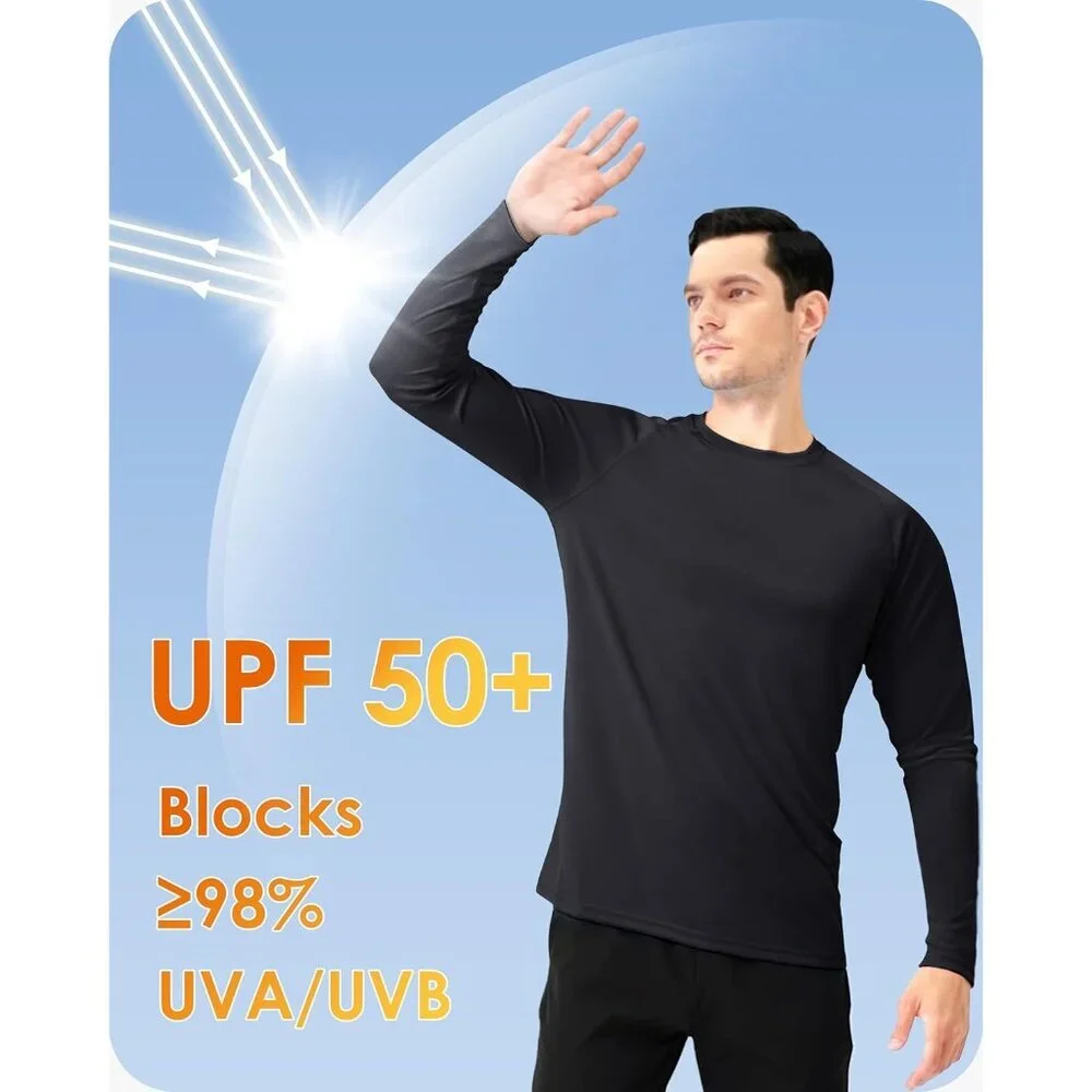 Men's UPF 50+ Sun Protection UV SPF Shirts Long Sleeve Lightweight Quick Dry Swi